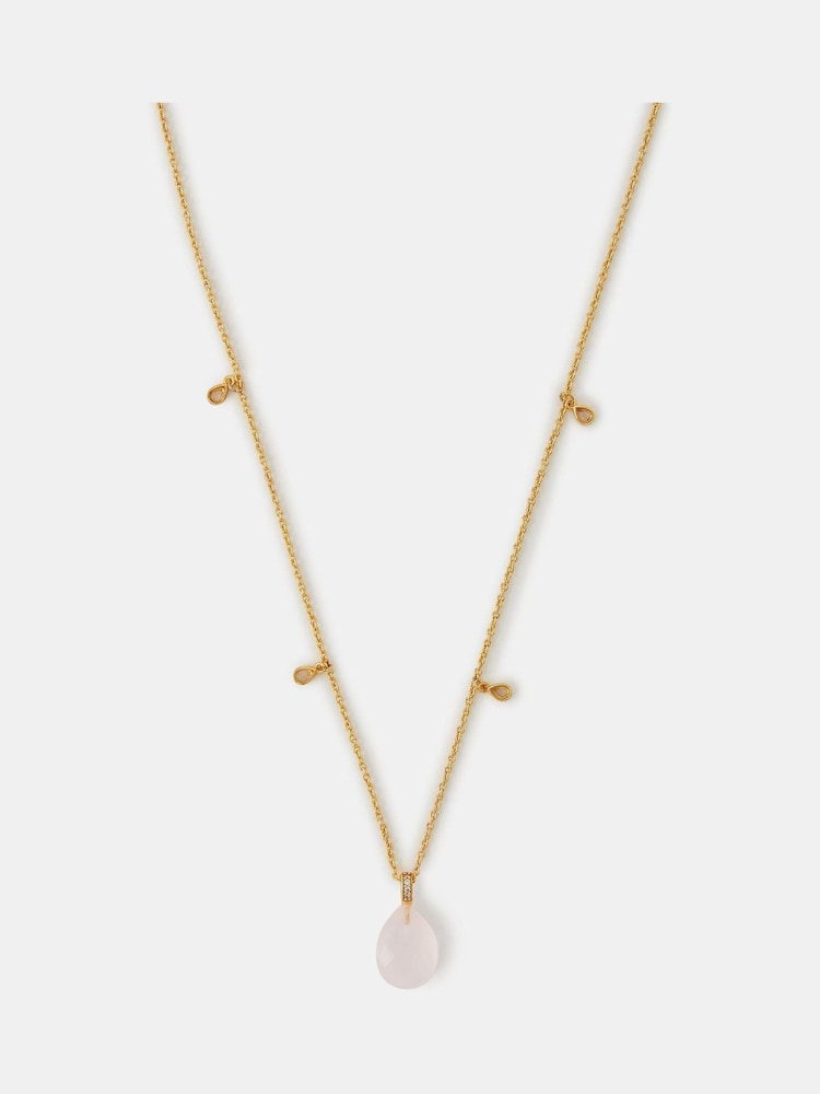 Accessorize 14ct Gold Plated Rose Quartz Pendant Necklace - Image 1 of 2