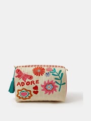 Accessorize Cream Floral Print Quilted Make Up Bag - Image 1 of 2