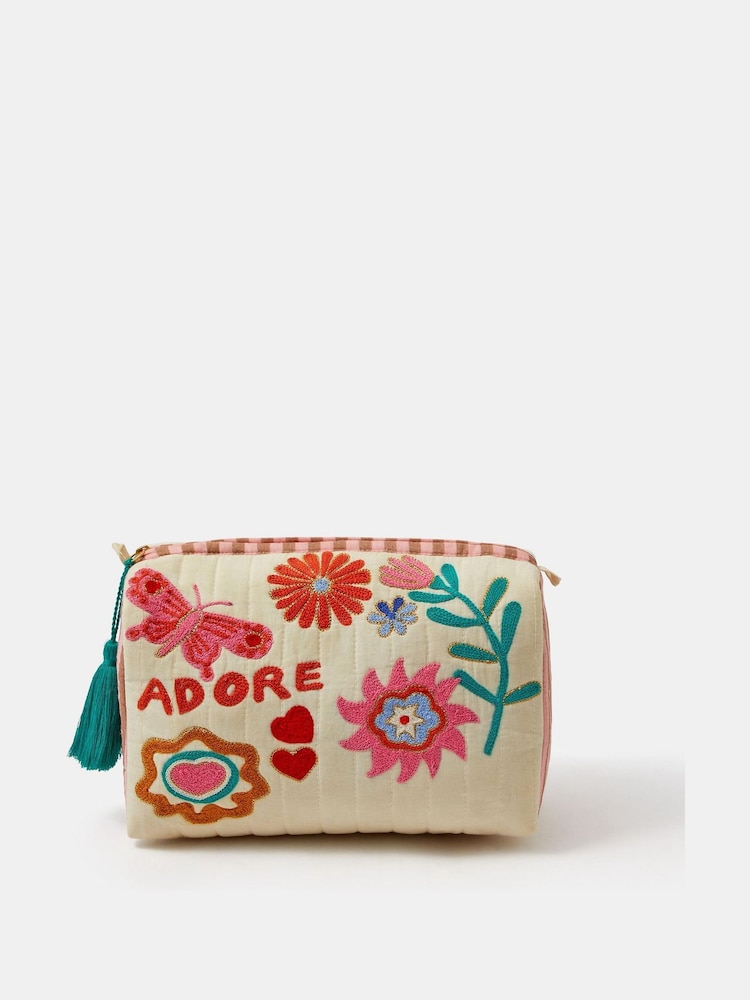 Accessorize Cream Floral Print Quilted Make Up Bag - Image 1 of 2
