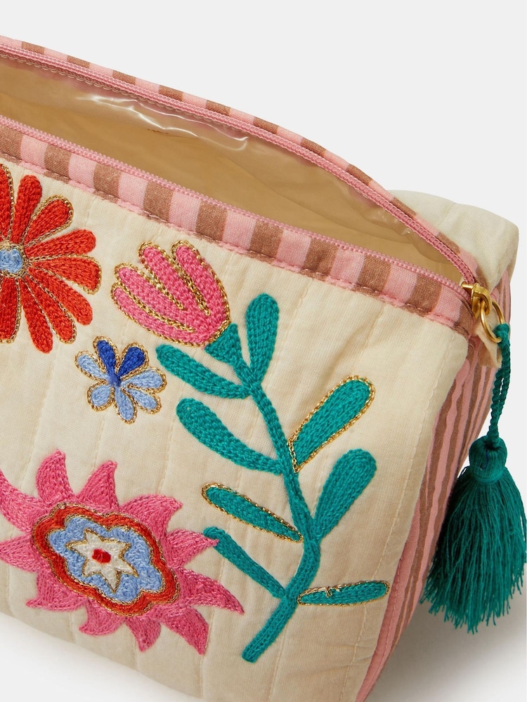 Accessorize Cream Floral Print Quilted Make Up Bag - Image 2 of 2