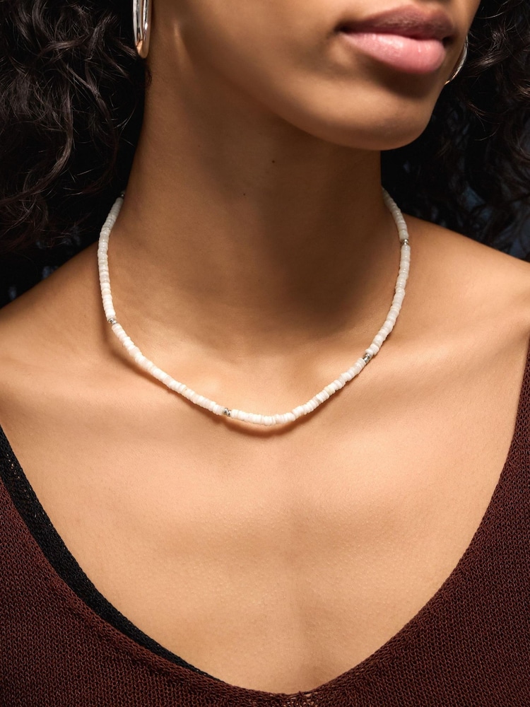 Accessorize Sterling Silver-Plated Shell Beaded Necklace - Image 2 of 2