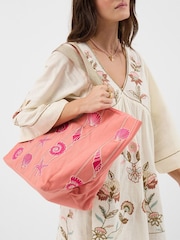 Accessorize Orange Embroidered Seashell Beach Bag - Image 1 of 3