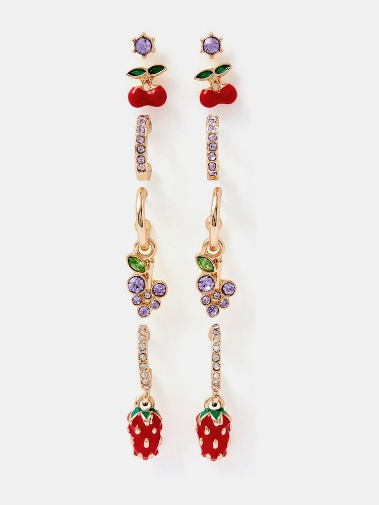 Accessorize Gold Cherry Stud & Hoop Earrings 5 Pack - Image 1 of 2