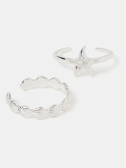 Accessorize Sterling Silver-Plated Shell & Starfish Rings 2 Pack - Image 1 of 2