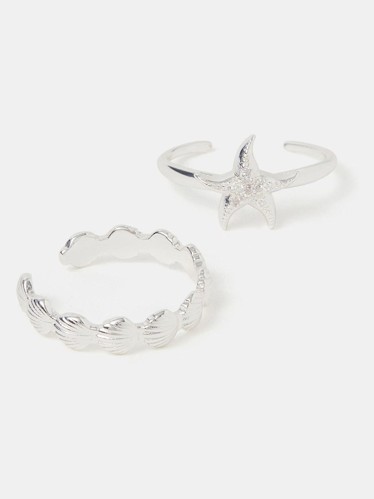 Accessorize Sterling Silver-Plated Shell & Starfish Rings 2 Pack - Image 1 of 2