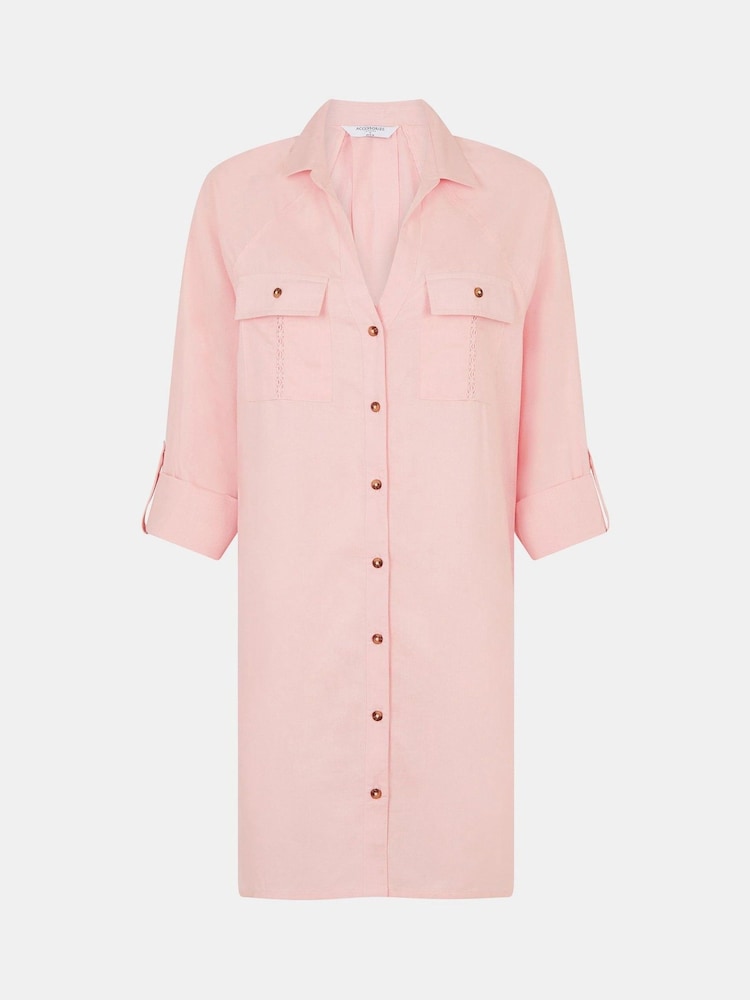Accessorize Pink Lace Trim Beach Cover Up Shirt - Image 4 of 4 Accessorize Pink Lace Trim Beach Cover Up Shirt - Image 4 of 4