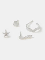 Accessorize Silver Sterling Silver-Plated Shell Stud & Hoop Earrings 4 Pack - Image 1 of 2