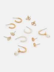 Accessorize Cream Pearl Stud & Hoop Earrings 6 Pack - Image 1 of 2