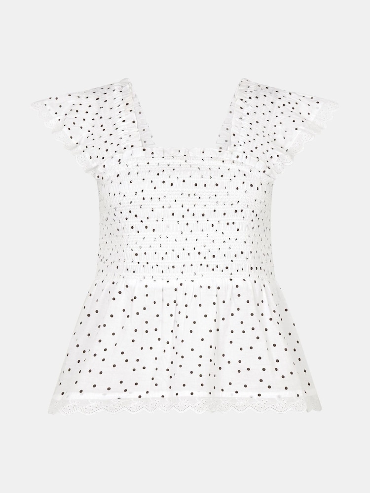 Accessorize Cream Frill Polka Dot Smocked Top - Image 4 of 4