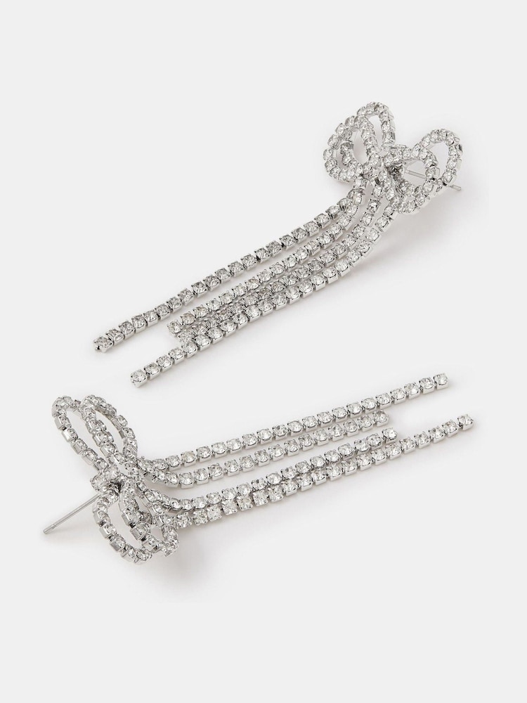 Accessorize White Diamanté Bow Drop Earrings - Image 1 of 1 Accessorize White Diamanté Bow Drop Earrings - Image 1 of 1