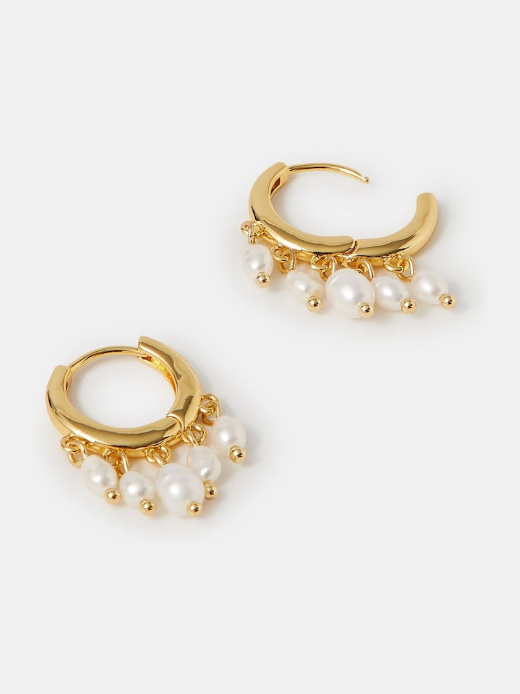 Accessorize 14ct Gold-Plated 14ct Gold-Plated Pearl Hoop Drop Earrings - Image 1 of 2