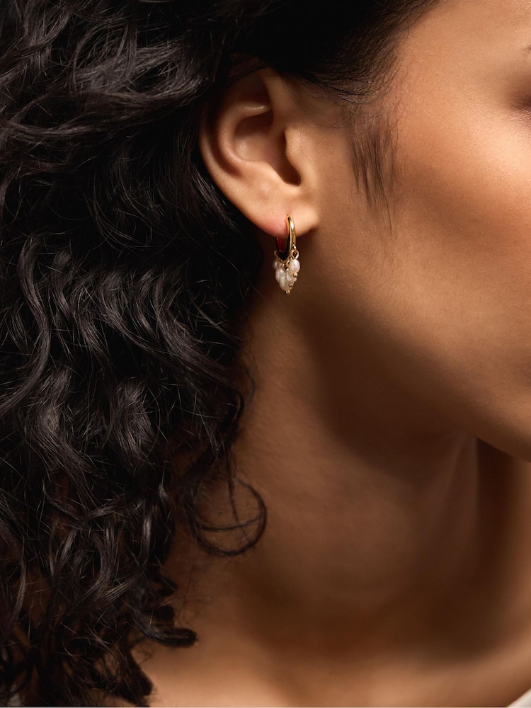 Accessorize 14ct Gold-Plated 14ct Gold-Plated Pearl Hoop Drop Earrings - Image 2 of 2