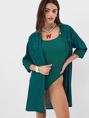 Accessorize Green Lace Trim Beach Cover Up Shirt - Image 1 of 4