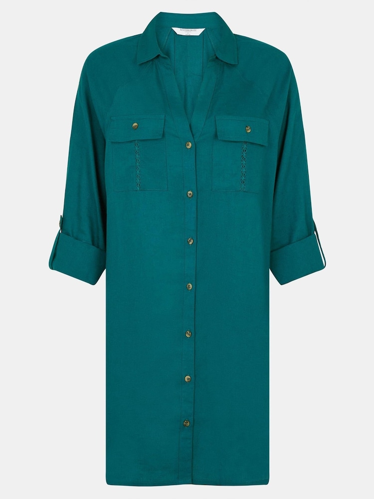 Accessorize Green Lace Trim Beach Cover Up Shirt - Image 4 of 4 Accessorize Green Lace Trim Beach Cover Up Shirt - Image 4 of 4
