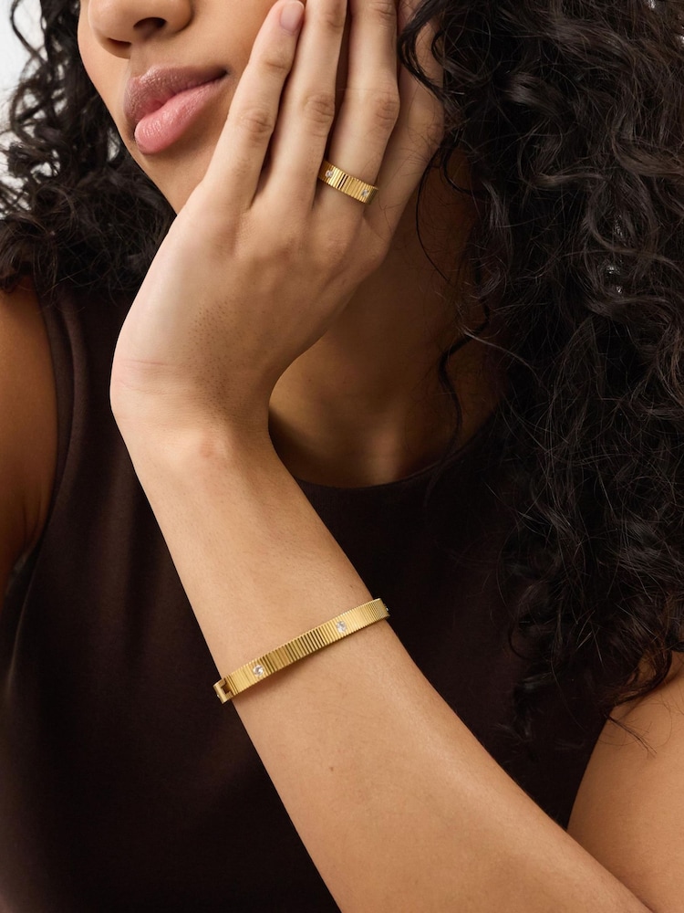 Accessorize Gold Stainless Steel Stone Bangle - Image 2 of 2 Accessorize Gold Stainless Steel Stone Bangle - Image 2 of 2