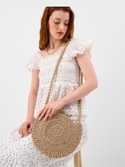 Accessorize Gold Metallic Shell Macramé Crossbody Bag - Image 2 of 4