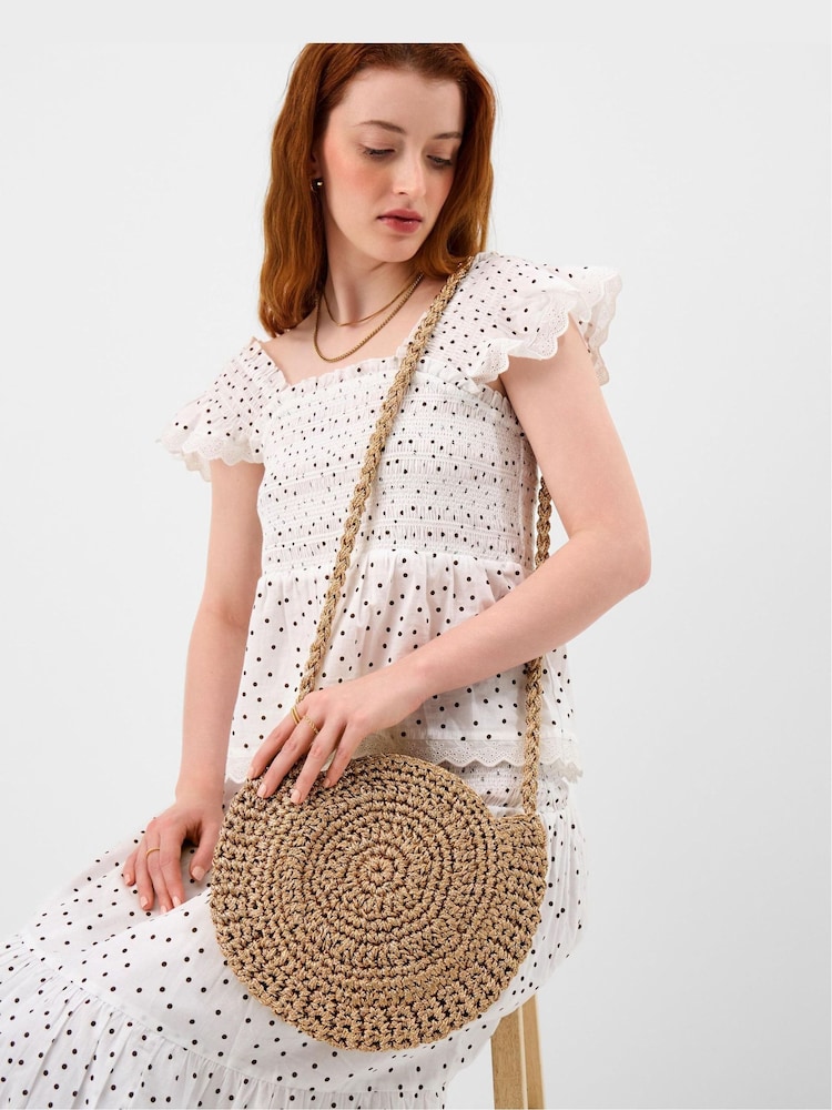 Accessorize Gold Metallic Shell Macramé Crossbody Bag - Image 2 of 4
