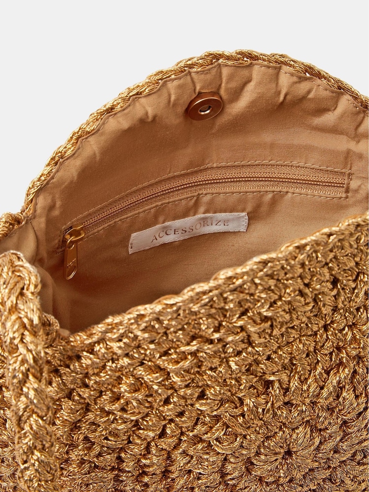 Accessorize Gold Metallic Shell Macramé Crossbody Bag - Image 4 of 4