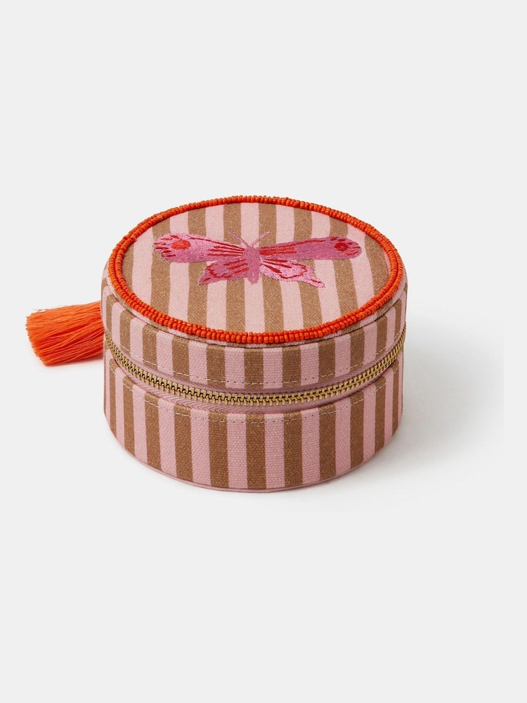 Accessorize Pink Butterfly Stripe Travel Jewellery Box - Image 1 of 2