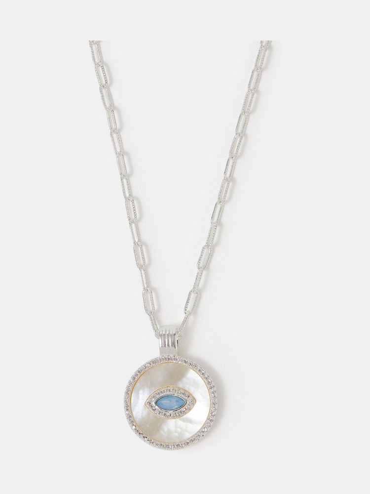 Accessorize Sterling Silver-Plated Evil Eye Pendant Necklace - Image 1 of 2