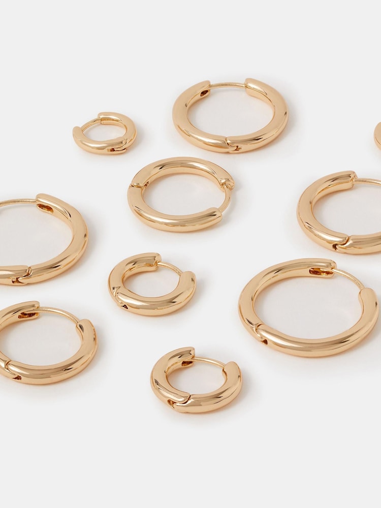 Accessorize Gold Mix Huggie Hoop Earrings 5 Pack - Image 1 of 3 Accessorize Gold Mix Huggie Hoop Earrings 5 Pack - Image 1 of 3