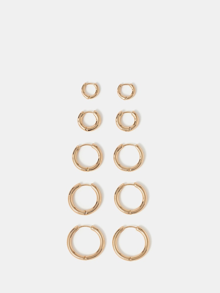 Accessorize Gold Mix Huggie Hoop Earrings 5 Pack - Image 2 of 3 Accessorize Gold Mix Huggie Hoop Earrings 5 Pack - Image 2 of 3