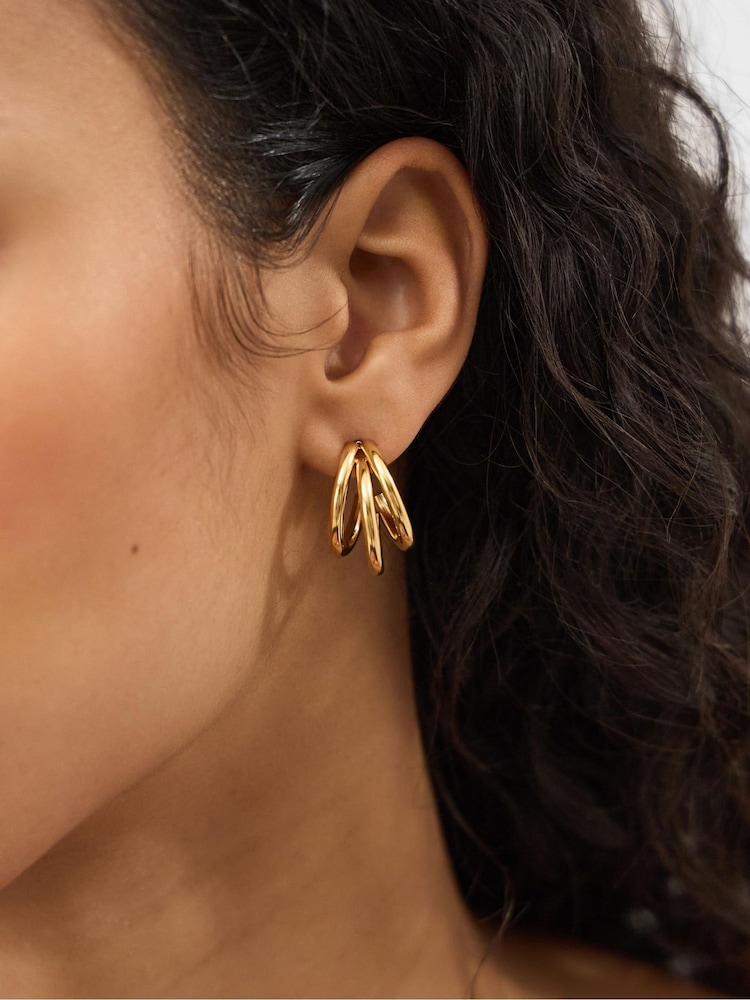Accessorize Gold Stainless Steel Triple Hoop Earrings - Image 2 of 2