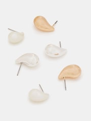 Accessorize Cream Mini Chunky Teardrop Earrings 3 Pack - Image 1 of 2