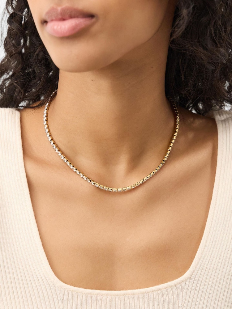 Accessorize Gold Tone Stainless Steel Tennis Necklace - Image 2 of 2