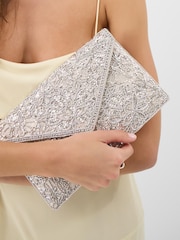 Accessorize Silver Floral Embellished Envelope Clutch Bag - Image 1 of 3
