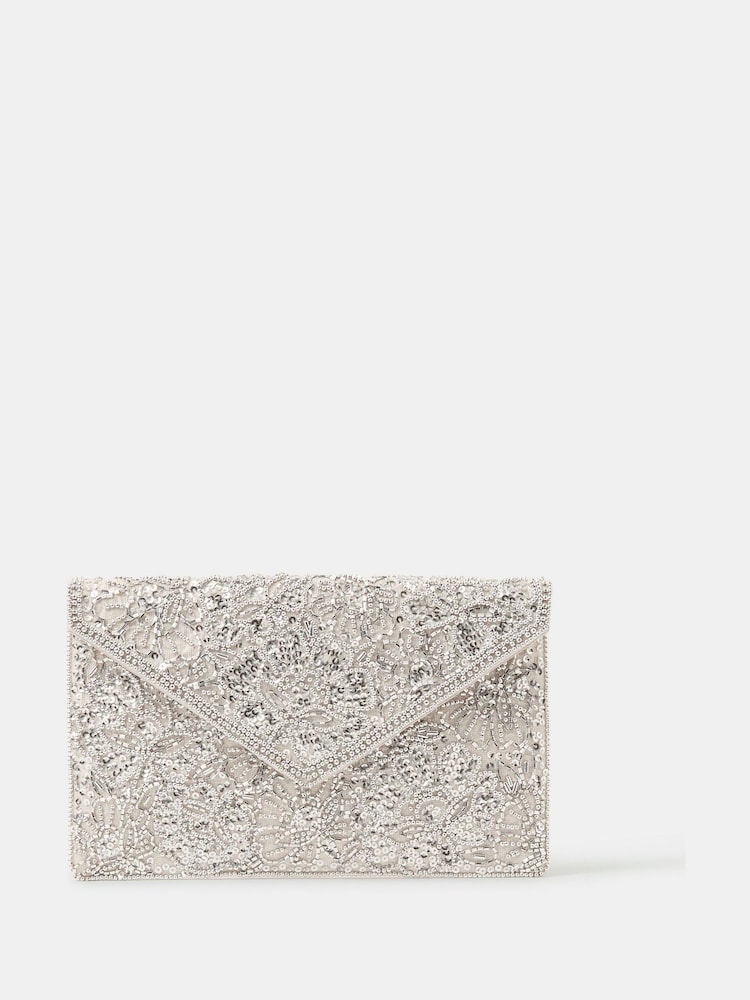 Accessorize Silver Floral Embellished Envelope Clutch Bag - Image 2 of 3