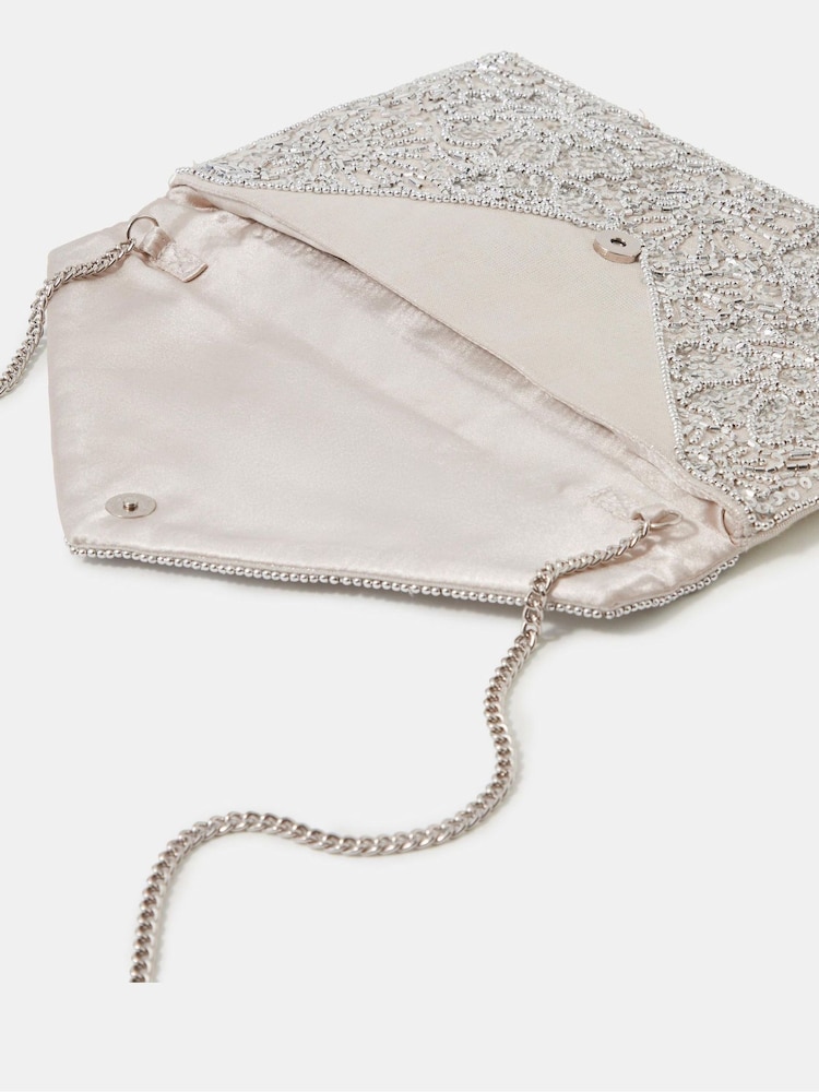 Accessorize Silver Floral Embellished Envelope Clutch Bag - Image 3 of 3