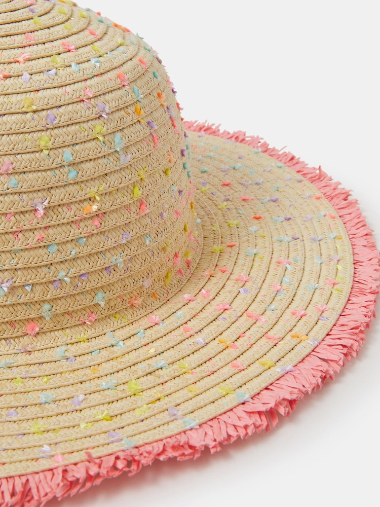 Angels By Accessorize Cream Girls Speckled Floppy Straw Hat - Image 2 of 2 Angels By Accessorize Cream Girls Speckled Floppy Straw Hat - Image 2 of 2