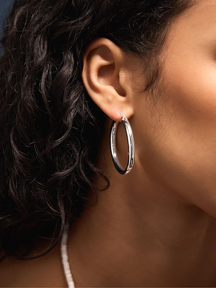 Accessorize Sterling Silver-Plated Tube Hoop Earrings - Image 2 of 2