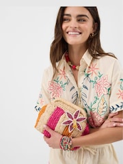 Accessorize Cream Stripe Raffia Clutch Bag - Image 1 of 3
