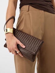 Accessorize Brown Woven Leather Clutch Bag - Image 1 of 3