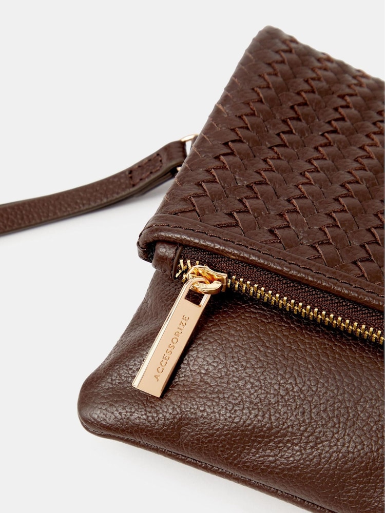 Accessorize Brown Woven Leather Clutch Bag - Image 3 of 3