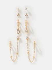 Accessorize Gold Stone Stud & Chain Hoop Earrings 4 Pack - Image 1 of 2