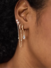 Accessorize Gold Stone Stud & Chain Hoop Earrings 4 Pack - Image 2 of 2