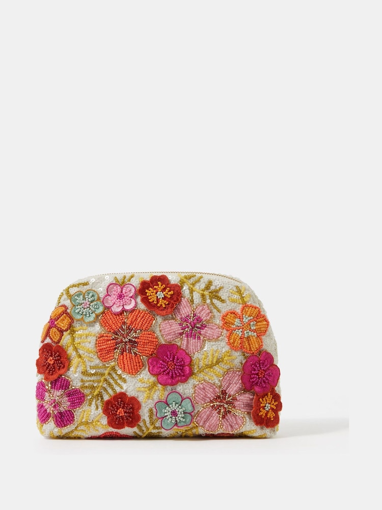 Accessorize Orange Beaded Flower Clutch Bag - Image 1 of 3