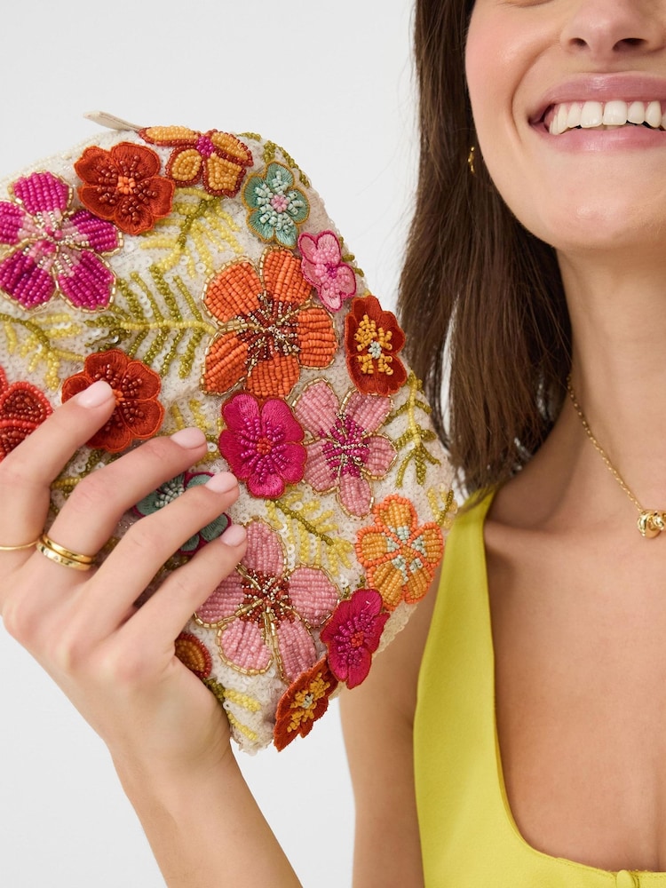 Accessorize Orange Beaded Flower Clutch Bag - Image 3 of 3