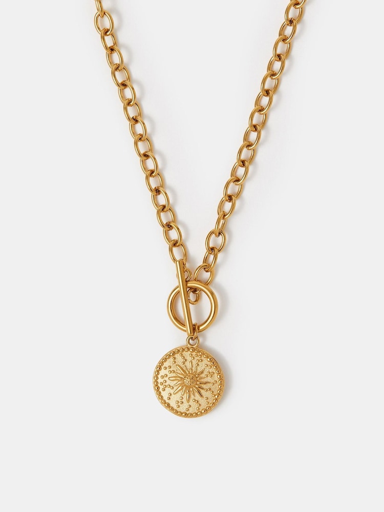 Accessorize Gold Tone Stainless Steel Sun Coin Pendant Necklace - Image 1 of 2