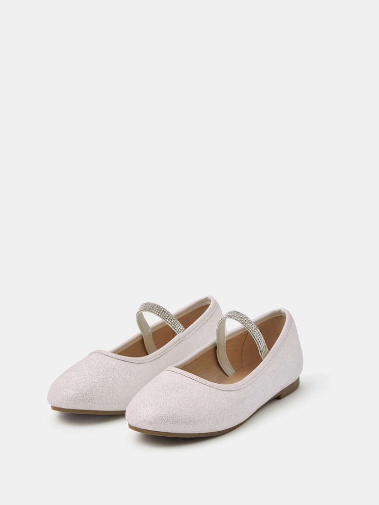 Angels By Accessorize Cream Girls Diamanté Strap Ballet Flats - Image 2 of 3