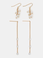 Accessorize Gold Pearl Diamanté Drop Earrings 2 Pack - Image 1 of 2