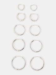 Accessorize Silver Tone Mix Huggie Hoop Earrings 5 Pack - Image 1 of 2