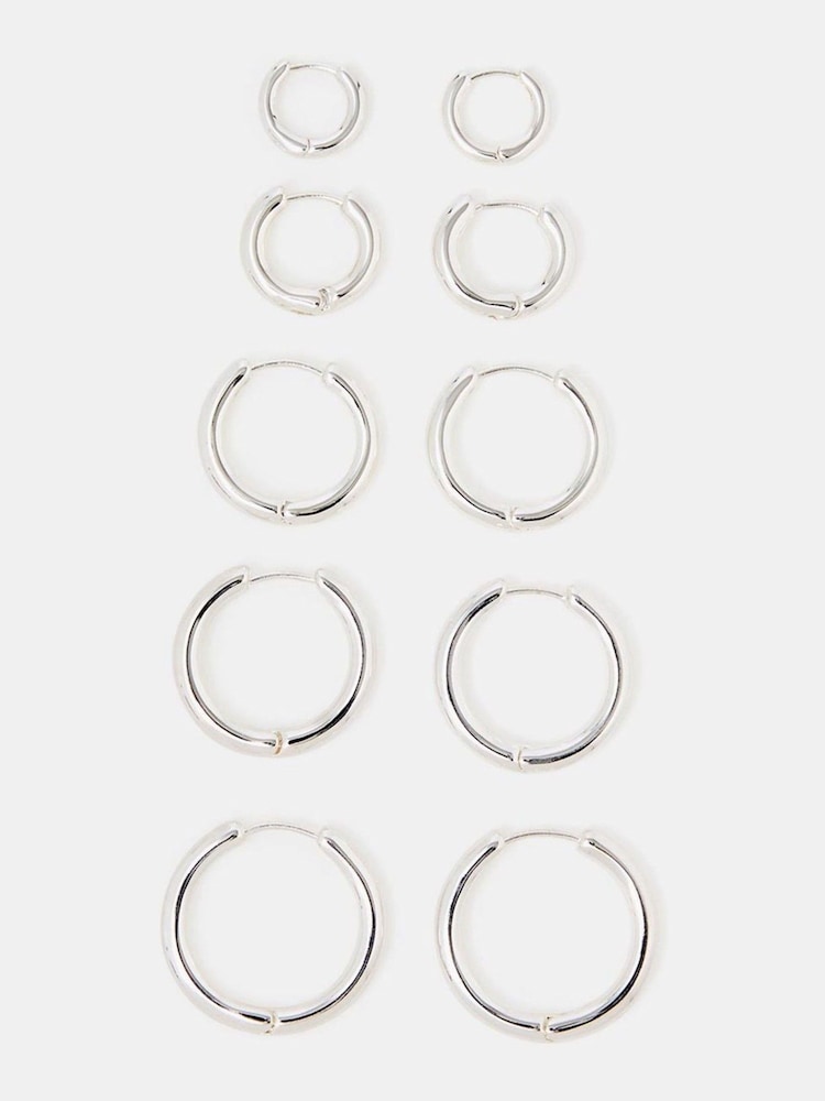 Accessorize Silver Tone Mix Huggie Hoop Earrings 5 Pack - Image 1 of 2