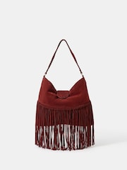 Accessorize Red Fringe Suede Shoulder Bag - Image 2 of 3
