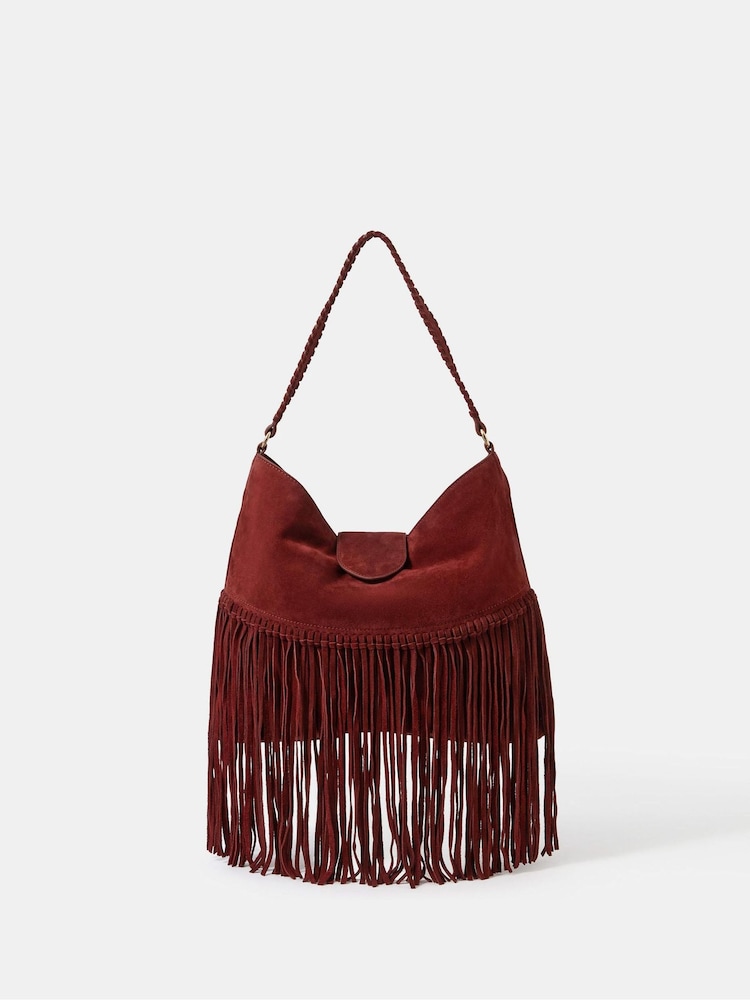 Accessorize Red Fringe Suede Shoulder Bag - Image 2 of 3