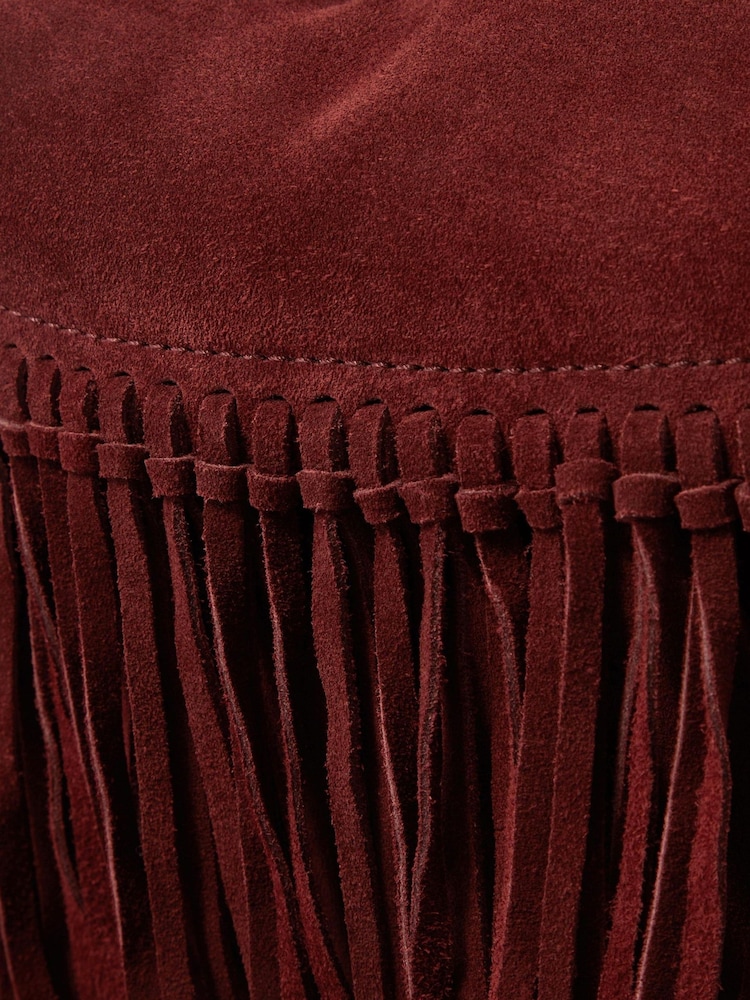 Accessorize Red Fringe Suede Shoulder Bag - Image 3 of 3