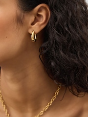 Accessorize Gold Stainless Steel Chunky Oval Hoop Earrings - Image 2 of 2